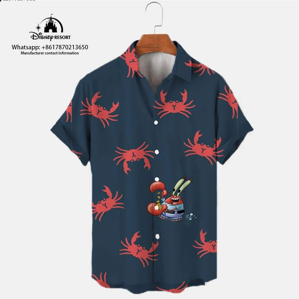 

Fashion Harajuku Street SpongeBob SquarePants Anime New Summer Casual Shirt Trendy All-match Men's Lapel Short-sleeved Shirt