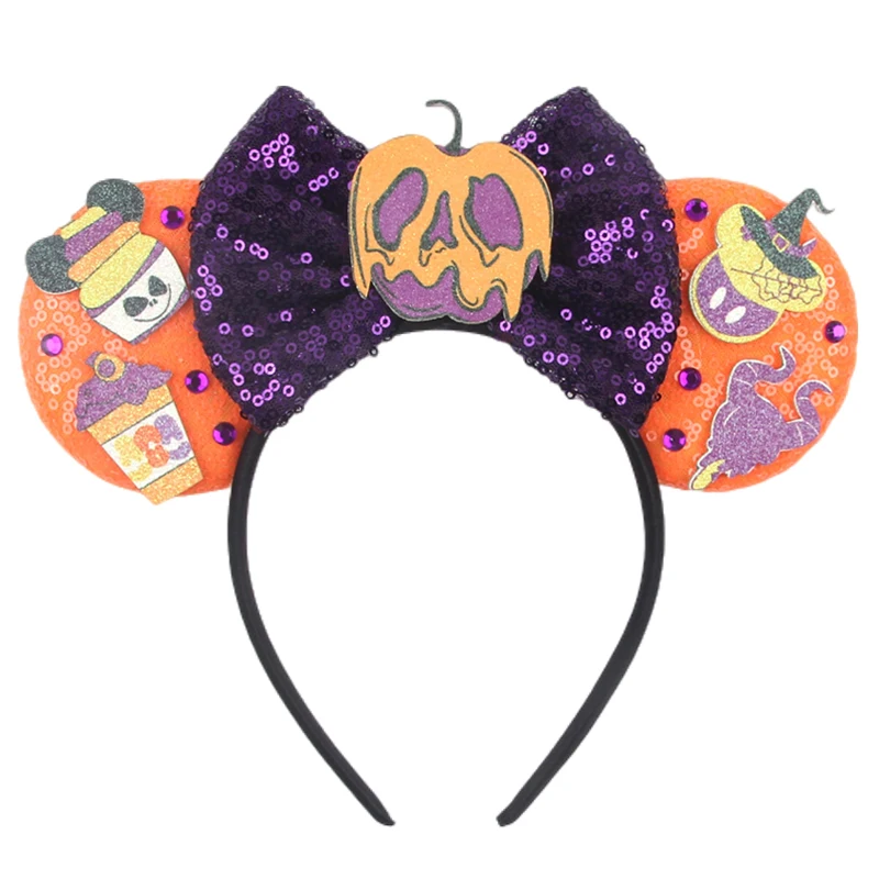 

2024 Halloween Carnival Night Mouse Ears Headband Boys Girls Sequins 5‘’Bow Hairband Festival Party Cosplay DIY Hair Accessories
