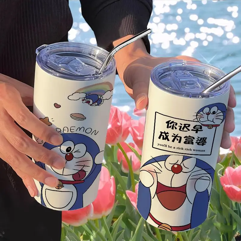 

Doraemon Surrounding Blue Fat Man Coffee Net Red High-value Stainless Steel Insulation Cup Office Straw Accompanying Water Cup