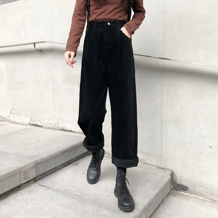 Corduroy Drawstring Pants Casual Straight Leg Dual Pockets - Temu