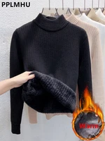 Sweater For Women Casual Thick Warm Knit Plush Velvet Lined Pullover Tops Fall Winter Soft Knitwear Jumper New Slim Poleras 1
