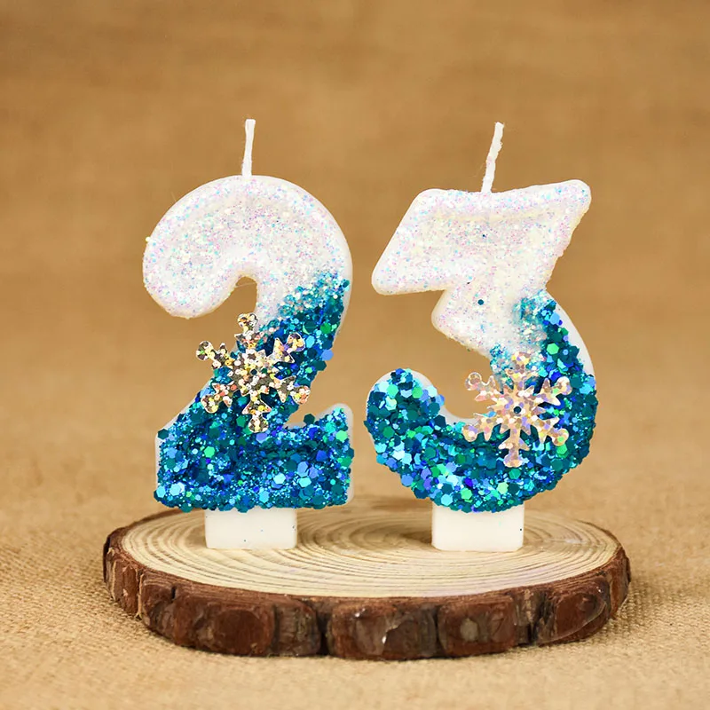 1 Stück Prinzessin Geburtstag 0-9 Zahlenkerze Blaue Schneeflocke Flammenlose gefrorene Kerzen Hochzeit Party Dekoration Geburtstag Dessert Versorgung – Detail 10