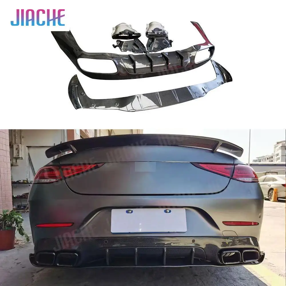 

Rear Bumper Diffuser with Silver Exhaust Tips for Mercedes Benz CLS W257 CLS300 350 450 CLS53 63 AMG 2018-2021 Carbon Fiber