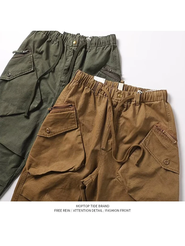 Retro Waed American Sle Workwear Loose Cuffed Multi ket Outdoor Men's Casual Long Pants Youthful Energy Sle Polyeste...