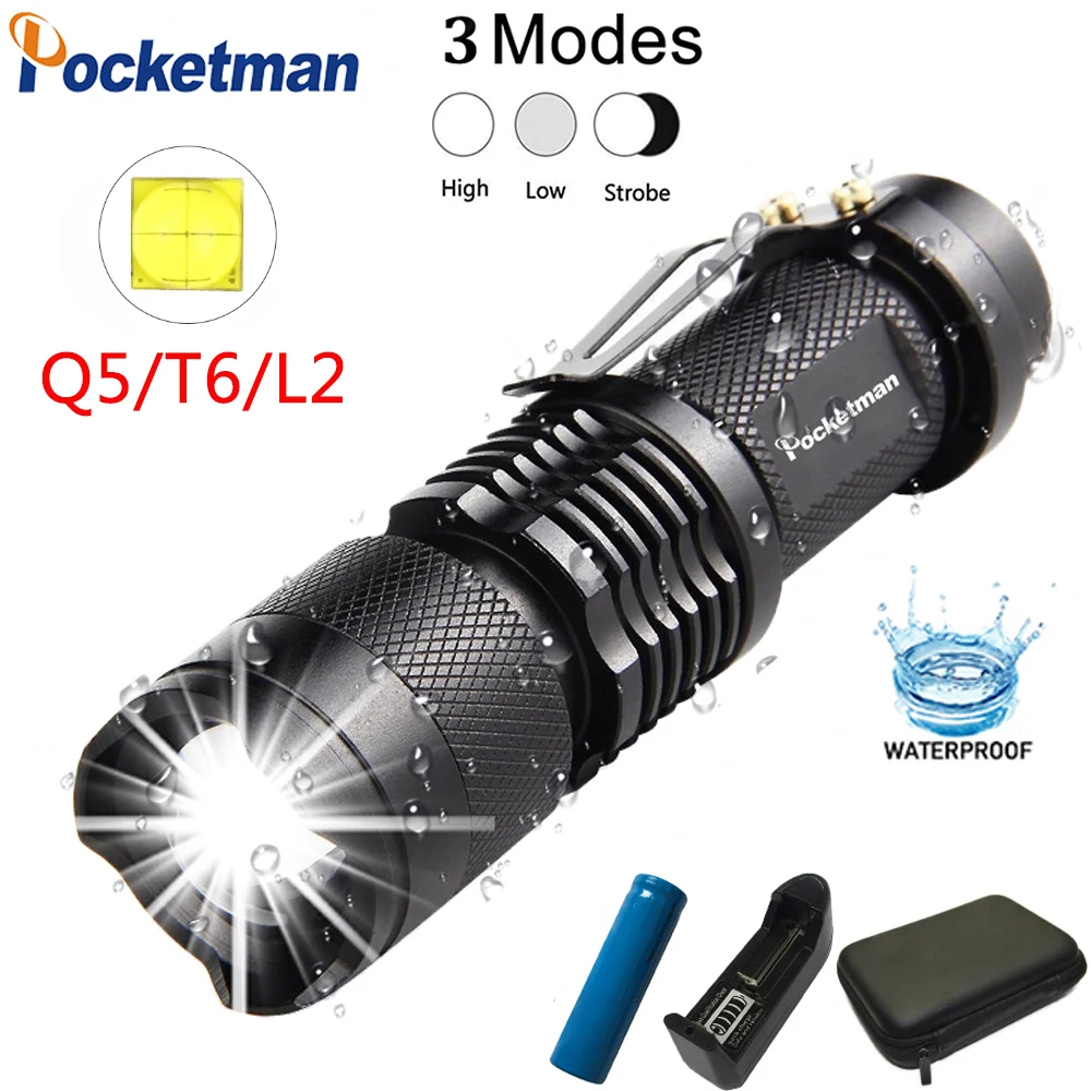 

Pocketman Portable Pocket Flashlights Mini Torch Pen Light Zoomable Flashlight Q5 T6 L2 LED Flashlight Waterproof Torch