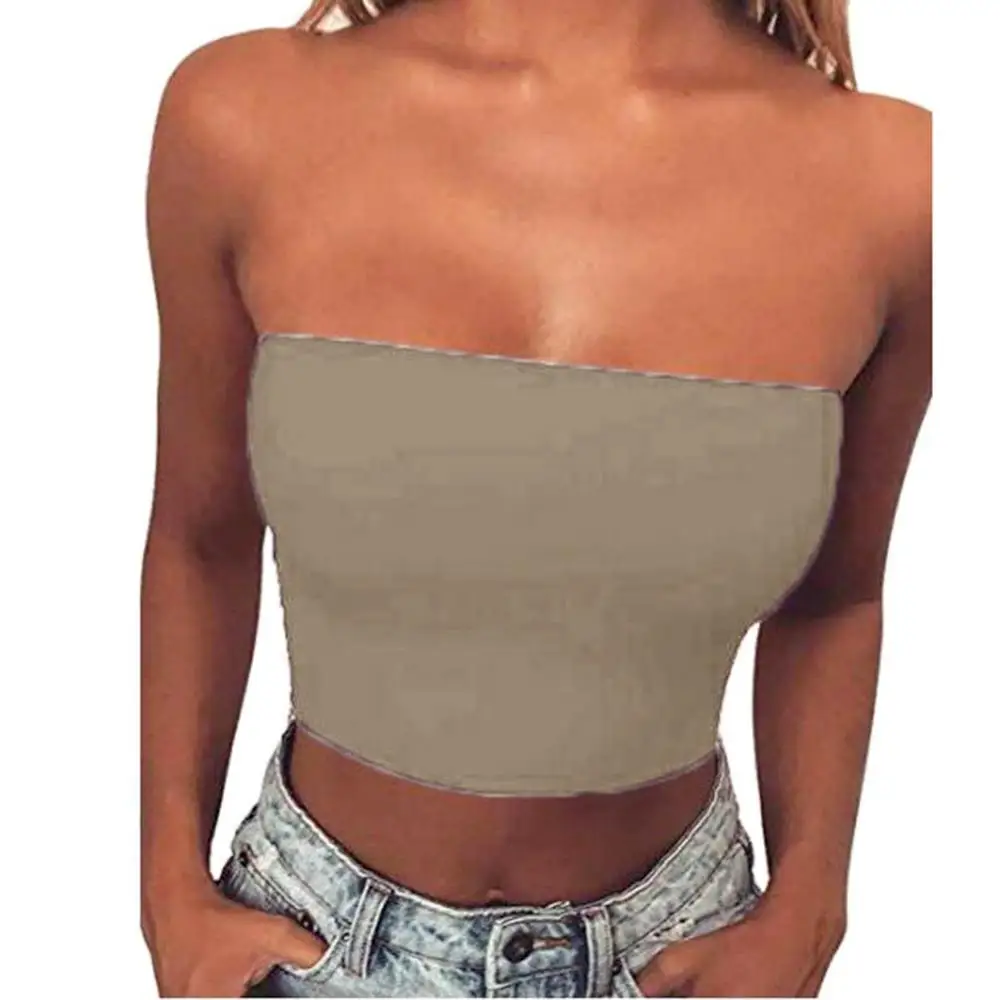 Women Tube Tops 1Pc Sexy Women Mini Bustier Strapless Cropped Slim Elastic Tube Top Solid Color Comfortable for Daily Wear