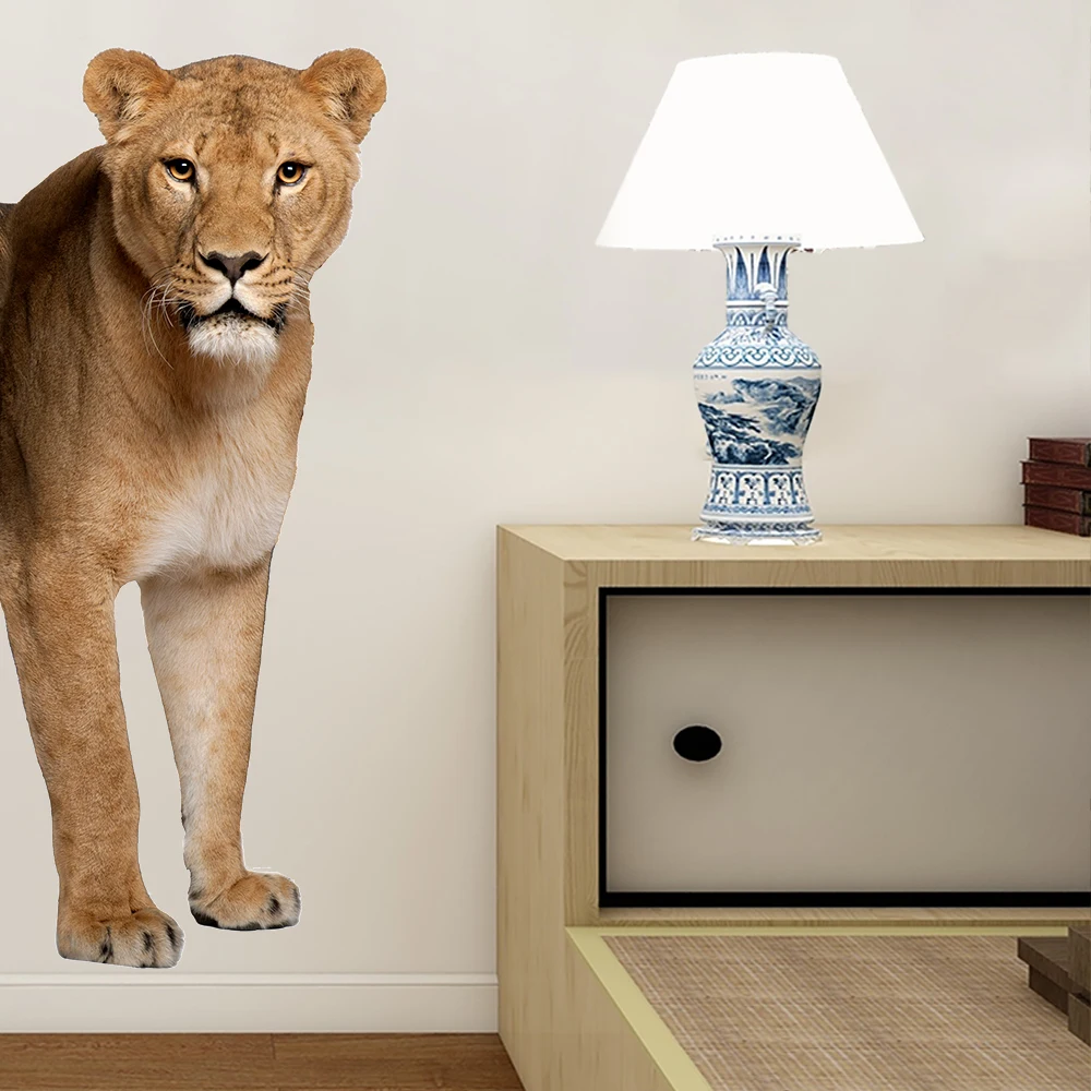 3D Animal Elephant Tiger Leopard Lion Wall Decal Children's Baby Room Self adhesive Waterproof Wallpaper Living Room Wall Decal wall stickers,wall sticker