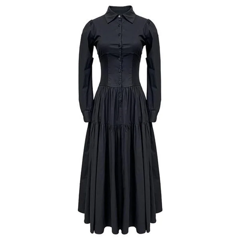 

2023 Spring Female New Hepburn Little Black Dress Shirt Skirt Women's Has A Slim Waist And Lapels And A High-quality Black Dress