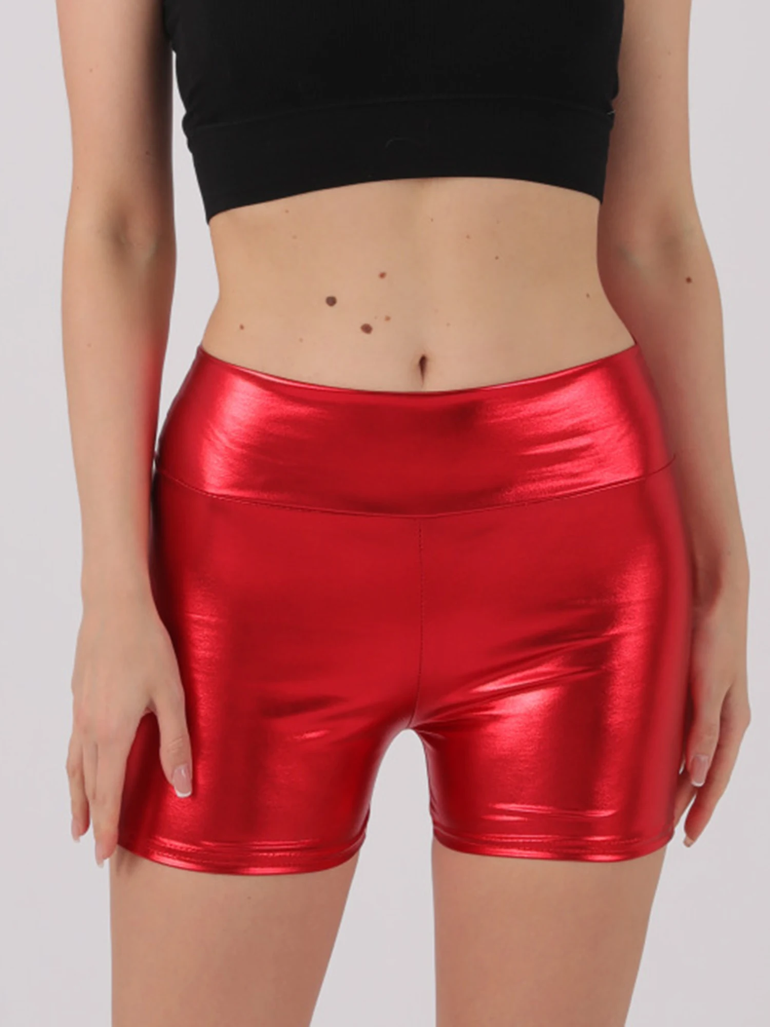 

Womens Metallic Shiny Hot Pants Party Club Dance Shorts Nightclub Disco Party Stage Performance Cheerleading Dancewear