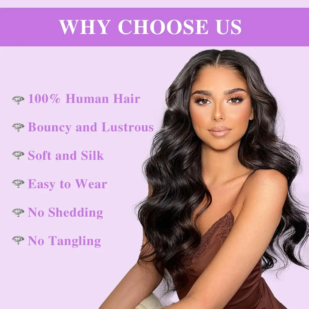 Body Wave Clip In Hair Extensions For Women 8Pcs Clip In Human Hair Extensions With 18 Clips Double Weft Natural Color #1B