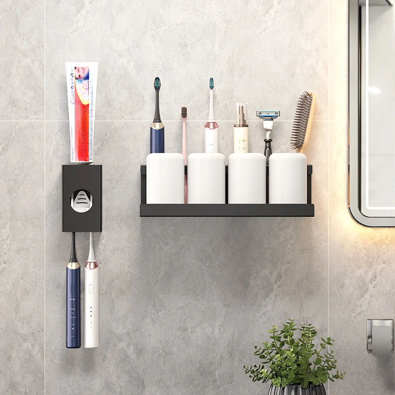 Toothbrush Holder Wall-mounted Toothbrush Holder with Diatom Base Bathroom Storage Shelf for Toothbrush and Toothpaste No Drilling Required