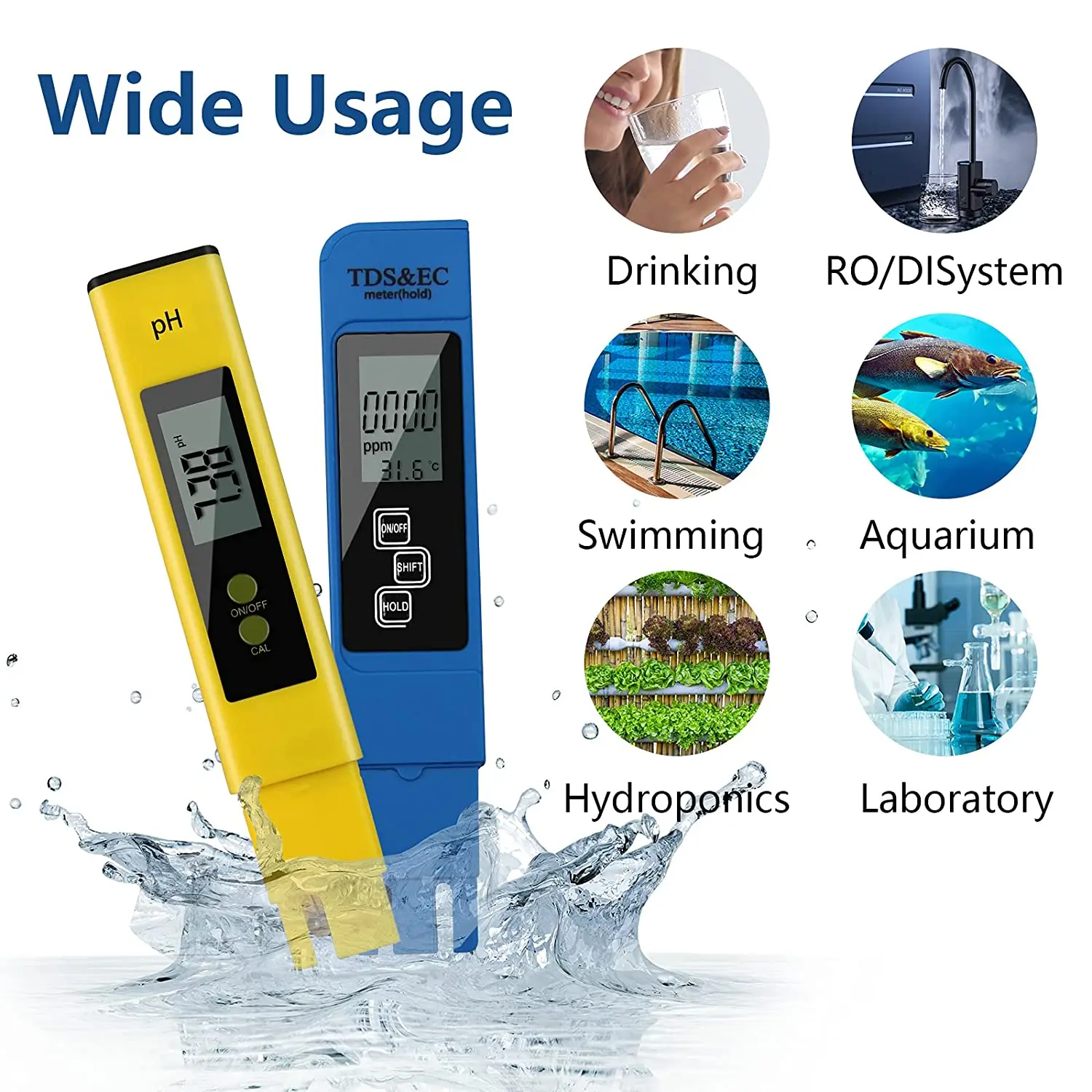 Water Quality Detector Water Tester PH Meter TDS Meter Digital Water Tester Digital 0-14 PH Meter Tester 0-9990ppm TDS&EC LCD Water Purity PPM Aquarium Filter with Batteries