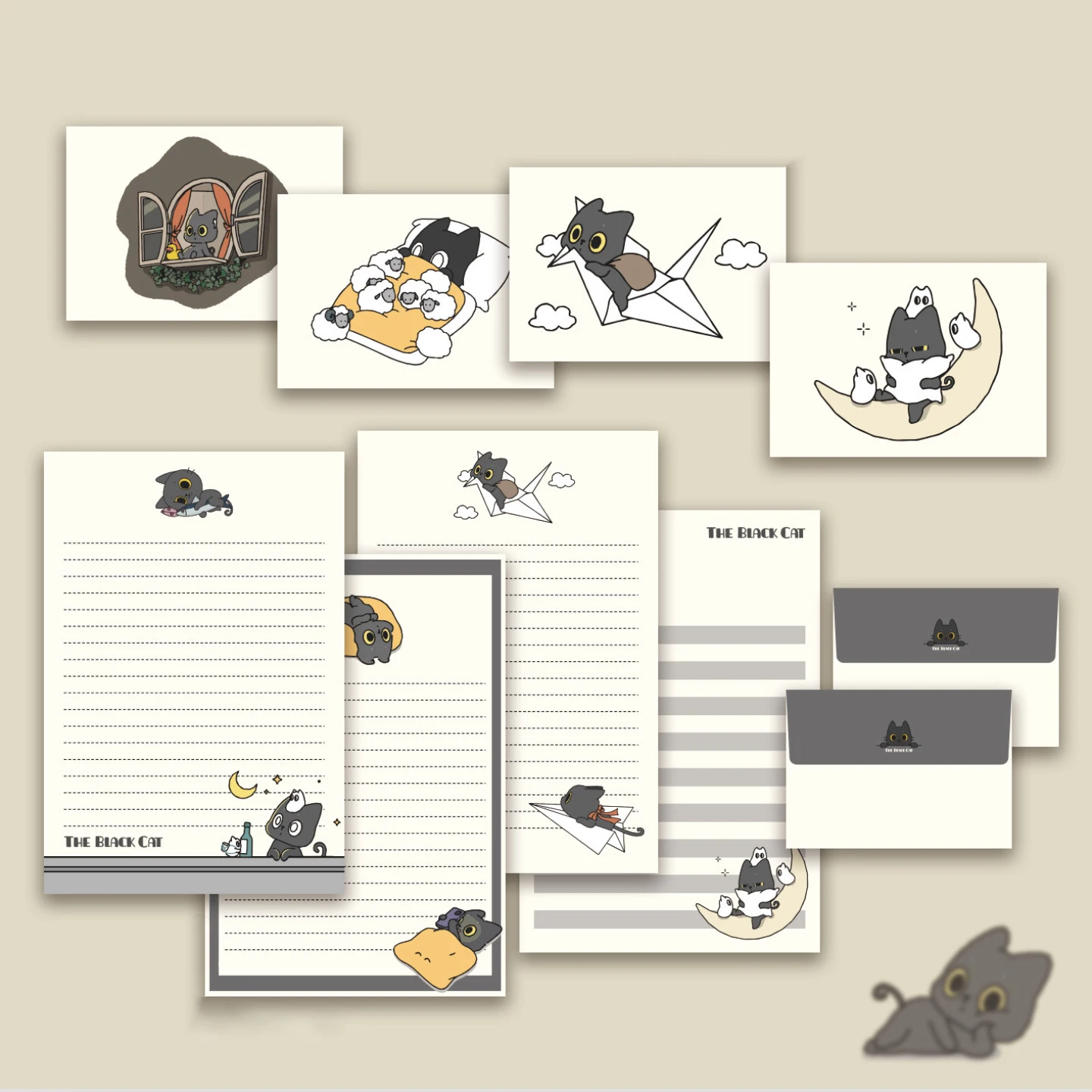 cat envelope paper set 4 sheets of paper and 4 envelopes suitable for invitations and letters