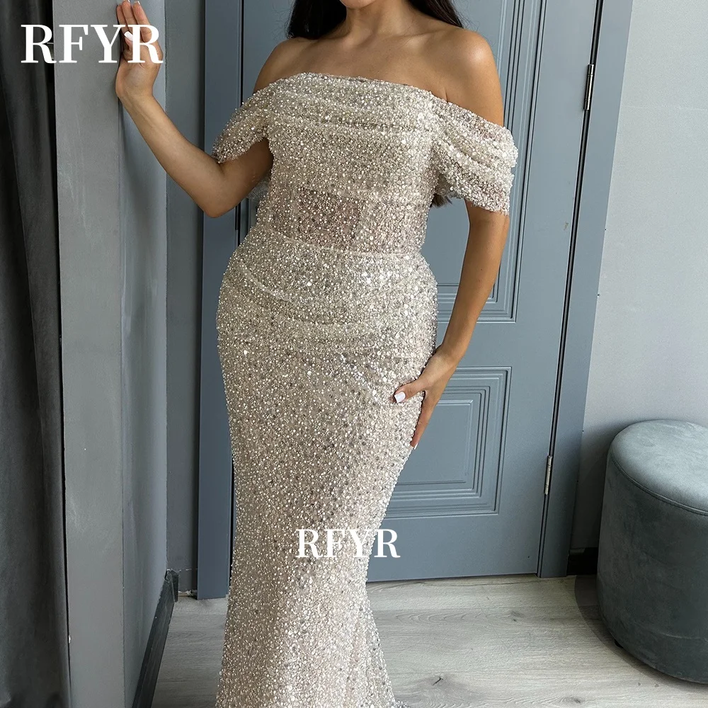 RFYR Beaded Evening Dresses Glitter Prom Dress Mermaid Party Dress for Arabic Women Pearls Celebrity Dress vestidos Customized 2