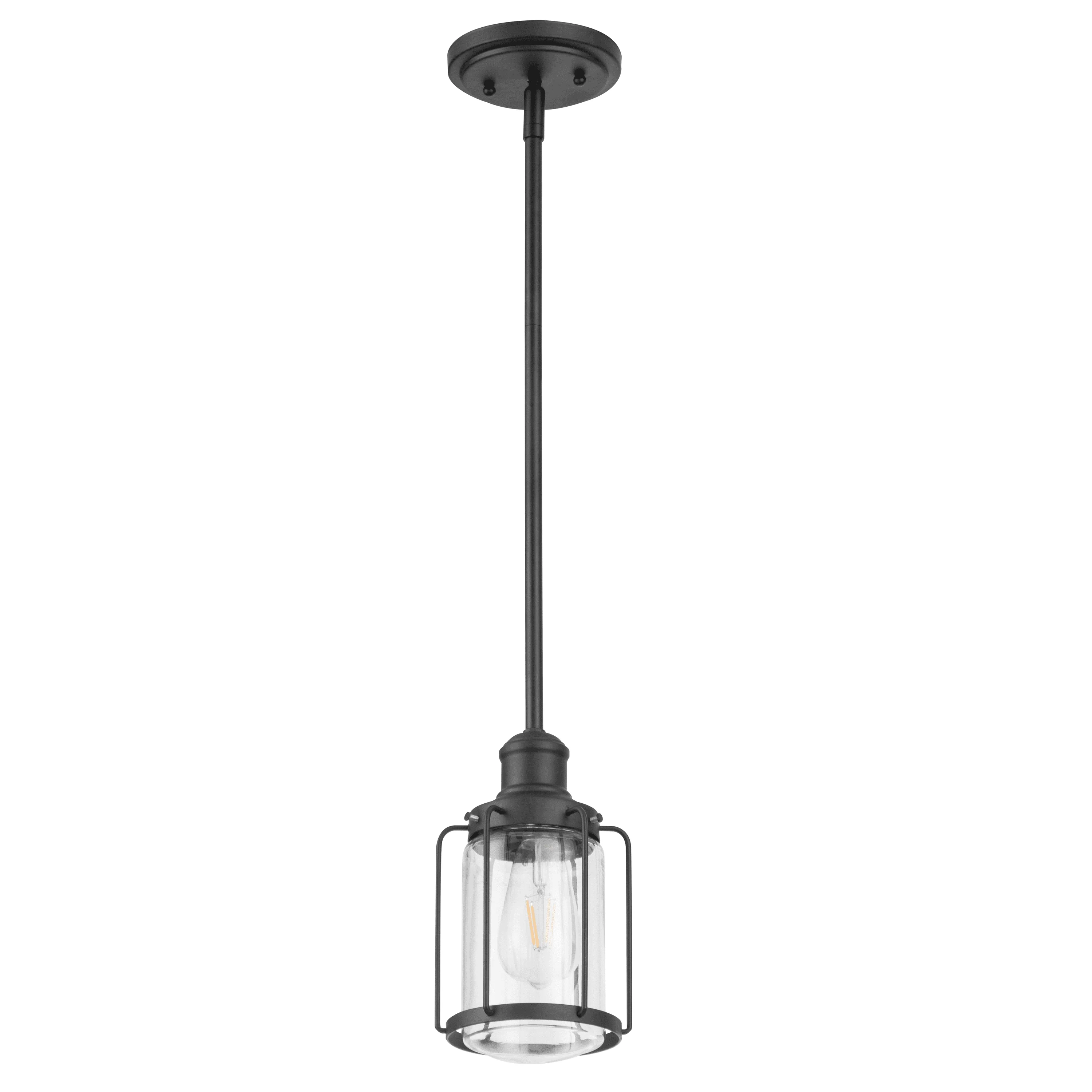 

Kitchen Island LightProminence Home Lincoln Woods Industrial Matte Black LED Pendant Light with Clear Glass Shade