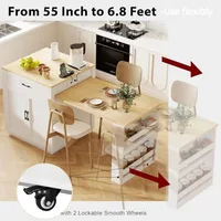 82.7"-56" Kitchen Island with Extendable Dining Table Faux Mable Kitchen Cart with Power Outlet Double-Sized Storage Rolling Ki 4