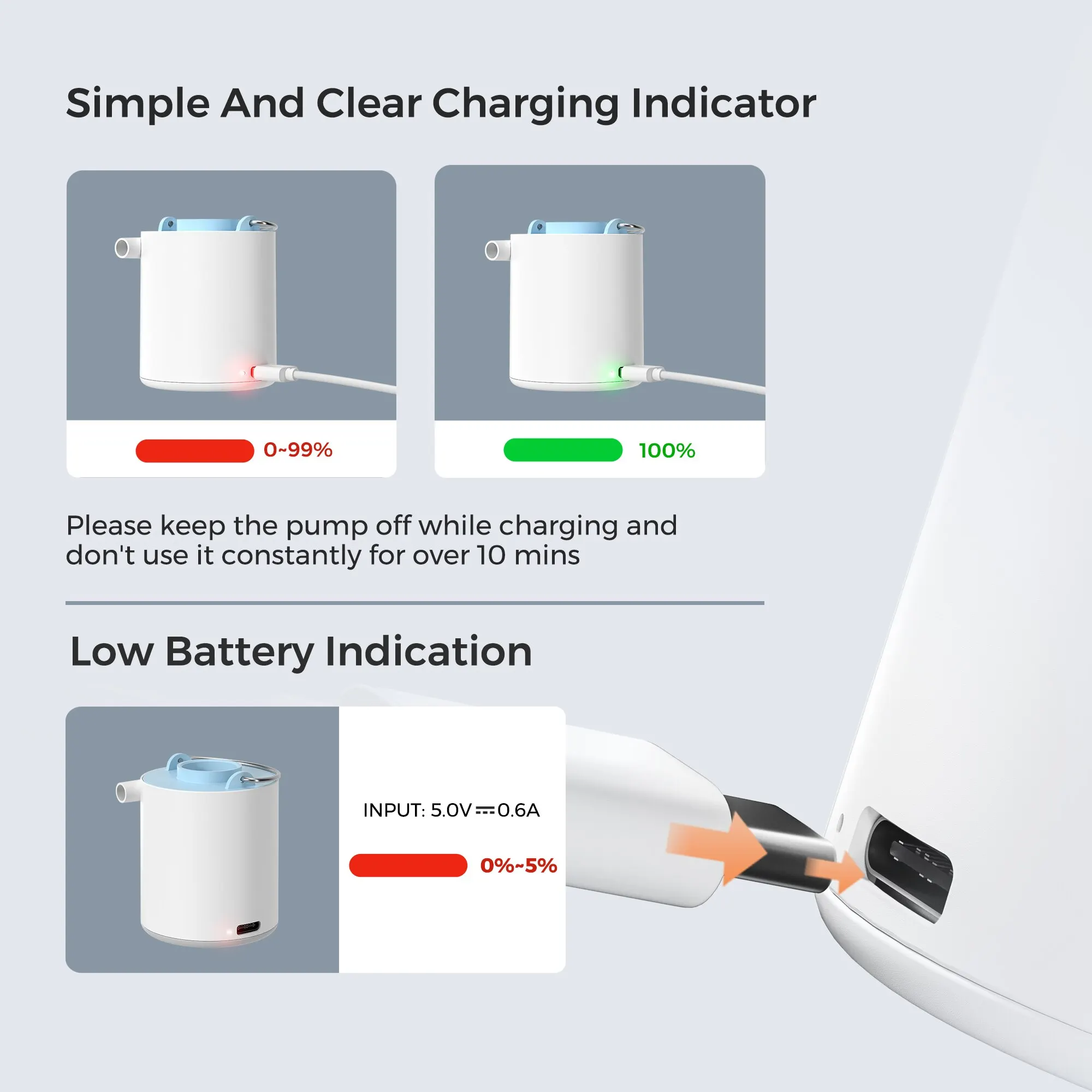 Portable Rechargeable Air Pump with 1300mAh Battery