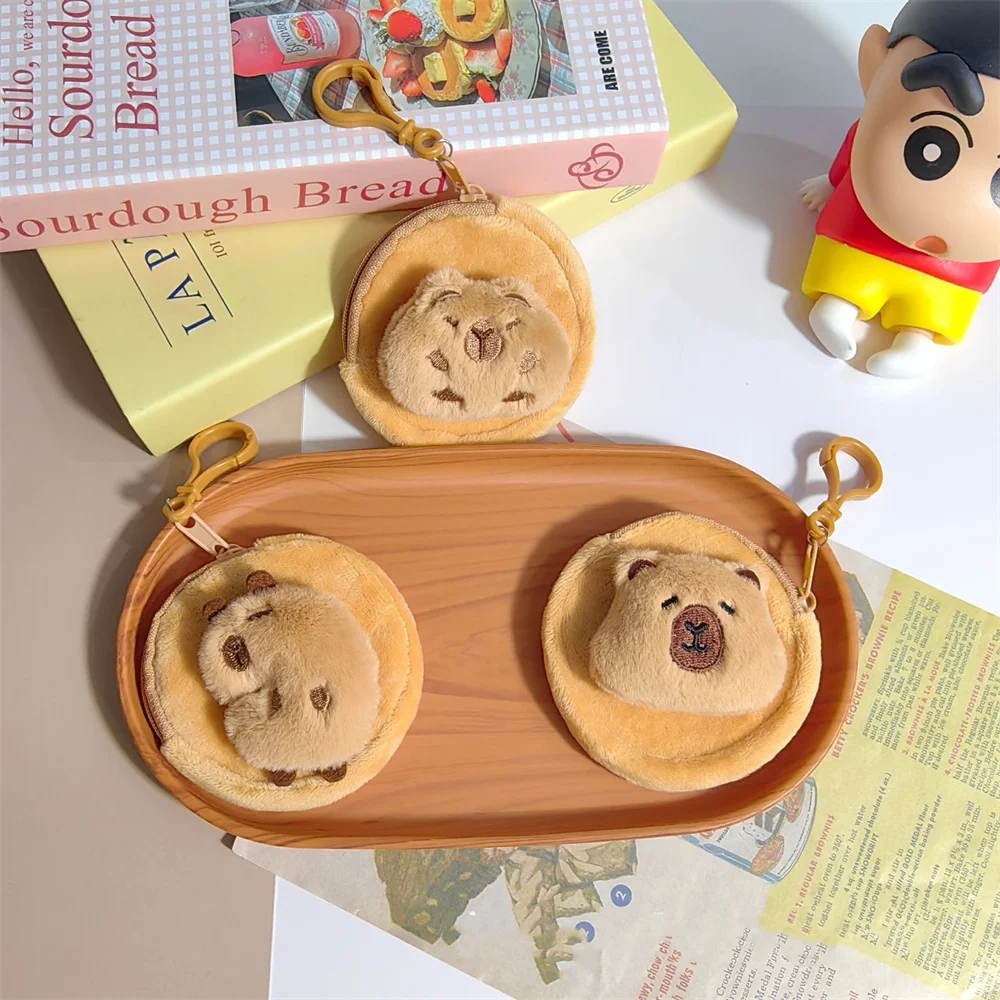 Cute Capybara Plush Earphone Case Wallet Cartoon Coin Purse Round Bags Pendant Mini Fashion Lipstick Headphone Storage Bag