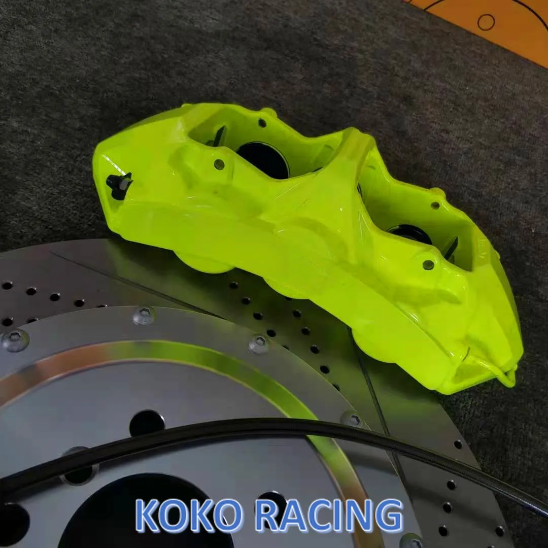 

Customized M logo brake system Fluorescent green brake caliper silver drilled & slotted disc for BMW X6 F12 front wheel upgrade