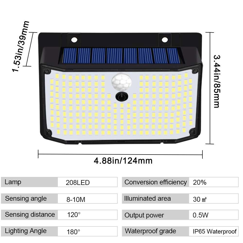 Solar Lights Outdoor 158 LED Solar Wall Lamp Waterproof Wireless Motion Sensor Security 3 Modes Garden Fence Yard Deck Garage 6