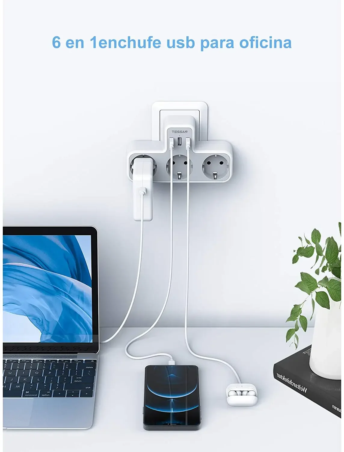 3-Way Socket with USB Surge Protection 6-in-1 Socket Adapter with 3 USB Ports 5V/2.4A For Smartphone Laptop Camera TESSAN electrical socket power strip power socket plug adapter power plug adapter