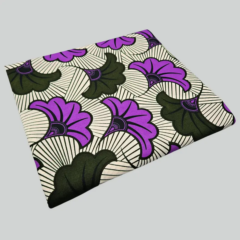 100% Cotton Dutch Wax Hollandaise Fabric Purple, Black and White 