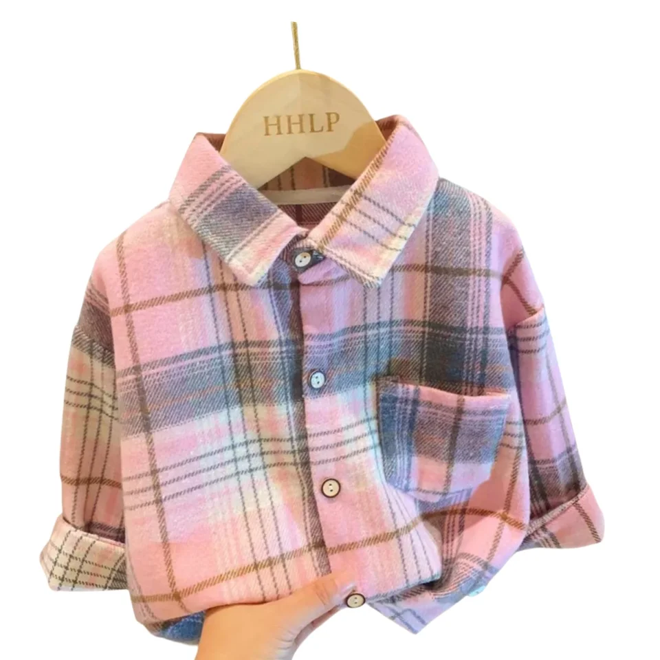 Casual Retro Lapel Shirt for Kids Long Sleeves