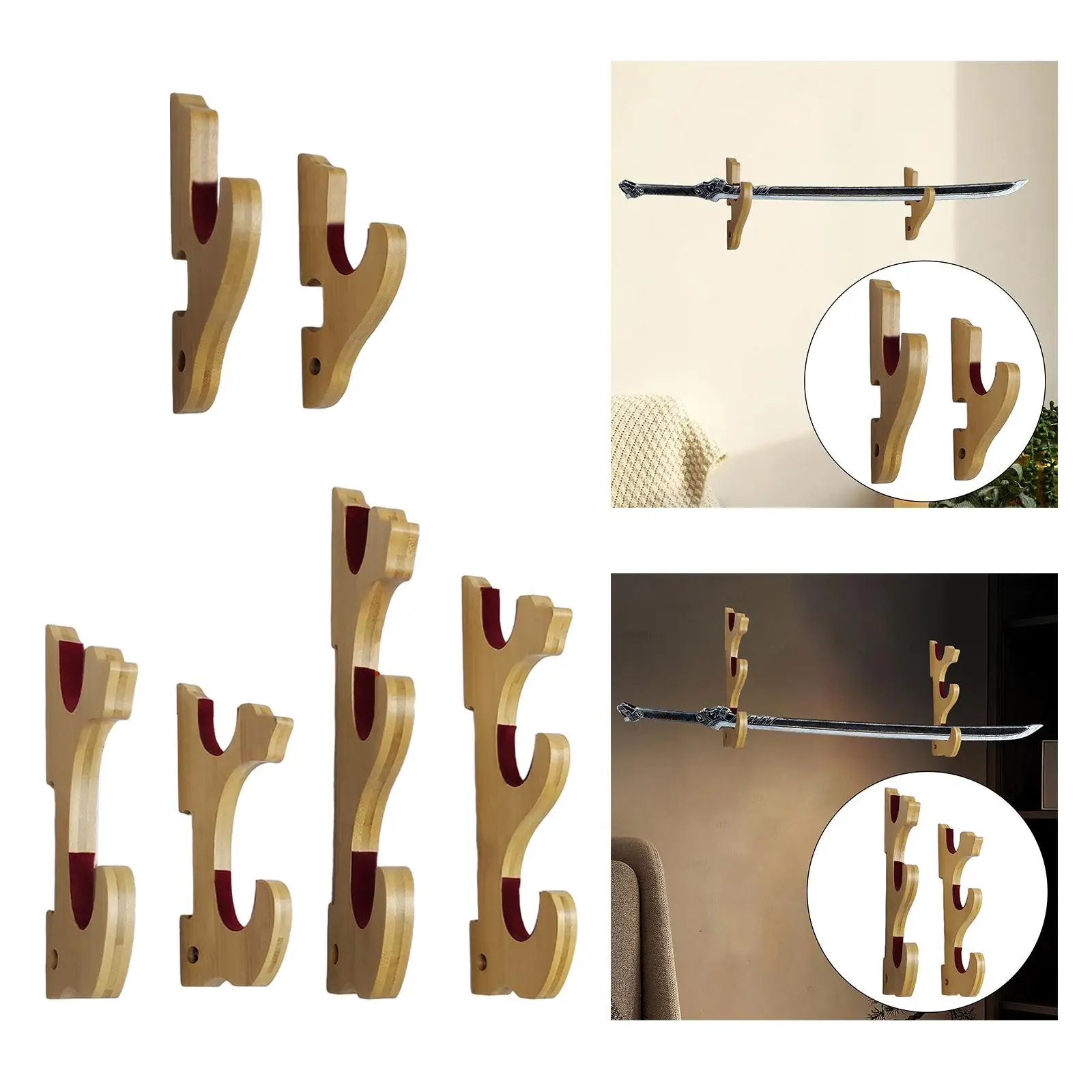 Wall Mounted Sword Display Stand, Wall Display Sword Rack Bamboo Compact Sword Hook Sword Holder for Tanto, Wakizashi Sword