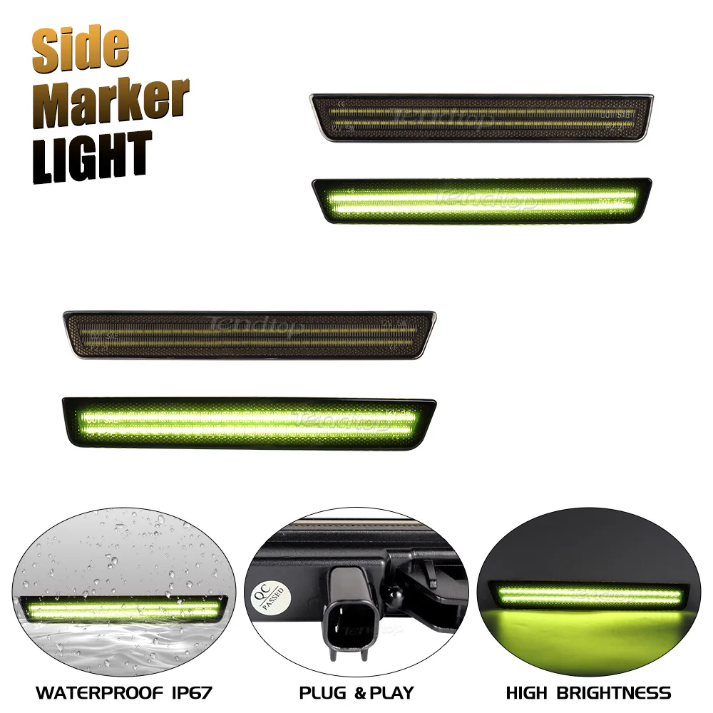 

4pcs Green LED Side Marker Light Smoked Lens Front Rear Turn Signal Light Driving Light for Dodge Challenger 2015-2023