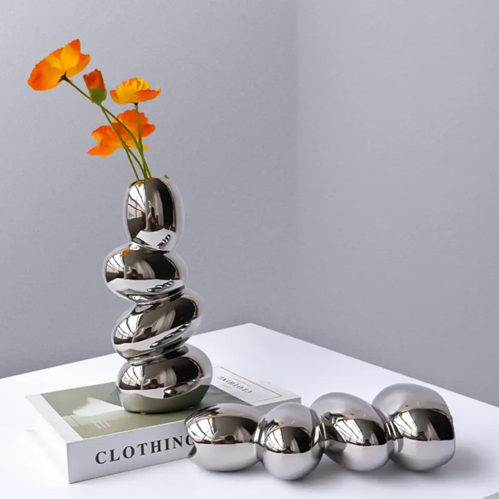 Electroplating Mirror Surface Design Flower Vase Living Room Desktop Egg Shape Ceramic Vase Plant Pot Decoration Home Decor 2