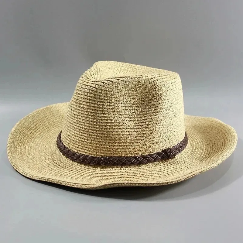 Sun Hat Man Hollow Straw Hat Wide Brim Beach Foldable Cap Big Bone Size Plus Size Sun Protection Fedora Hat 58CM 60CM 62CM