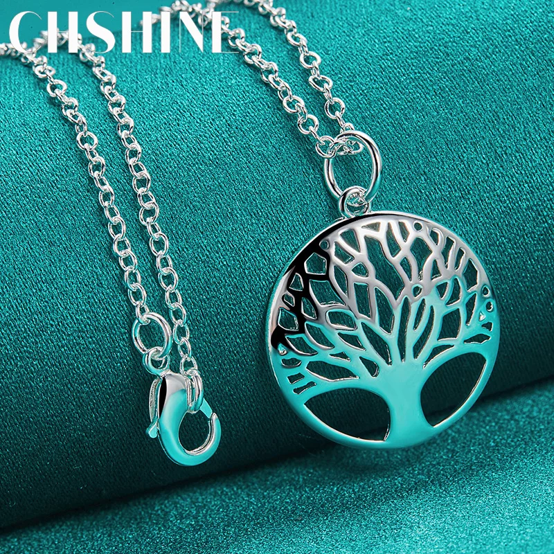 CHSHINE 925 Sterling Silver Round Tree of Life 16-30 Inch Pendant Necklace for Women's Wedding Engagement Charm Fashion Jewelry