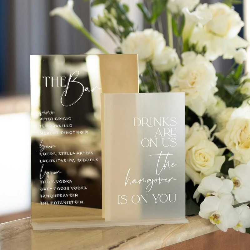 Acrylic Bar Sign Wedding Bar Sign Gold Mirror Acrylic Menu Wedding Table Decoration with Stand