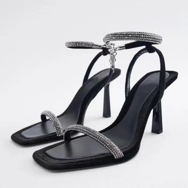 

High Heel Sandals Women's 2024 Summer Peep Toe Shoes Ladies Rhinestone Stiletto Heels Pumps Slippers Elegant Sandals Party Shoes