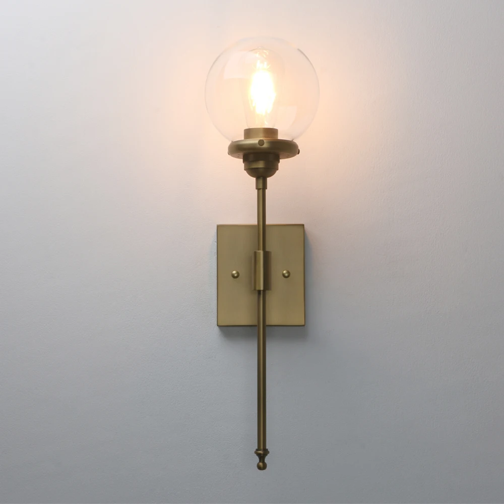 Permo Mid-Century Modern Bathroom Vanity Light Single Wall Sconce with Glass  Globe Shade and Antique Brass Finished Long Arm - AliExpress, image size:1000x1000