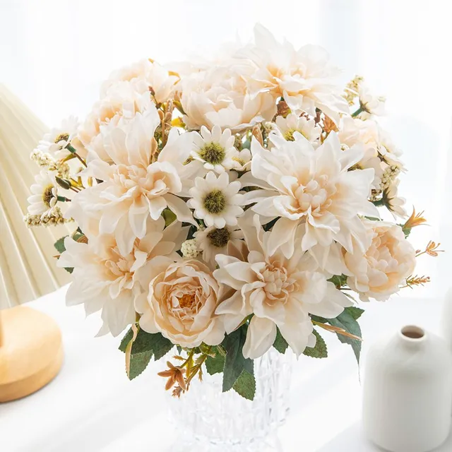 1 stk kunstig silkeblomst – georgine, rose og tusenfryd