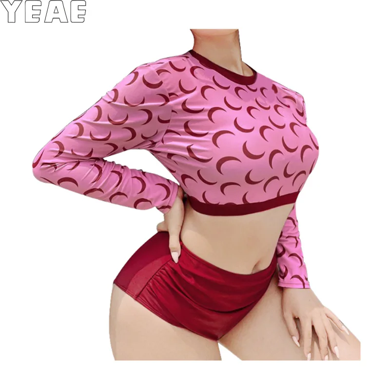 

YEAE Plus Size Split Swimsuit Moon Printed Women's Swimwear Round Neck Quick Dry Stretchy Sexy Conservative Swimming Vacation