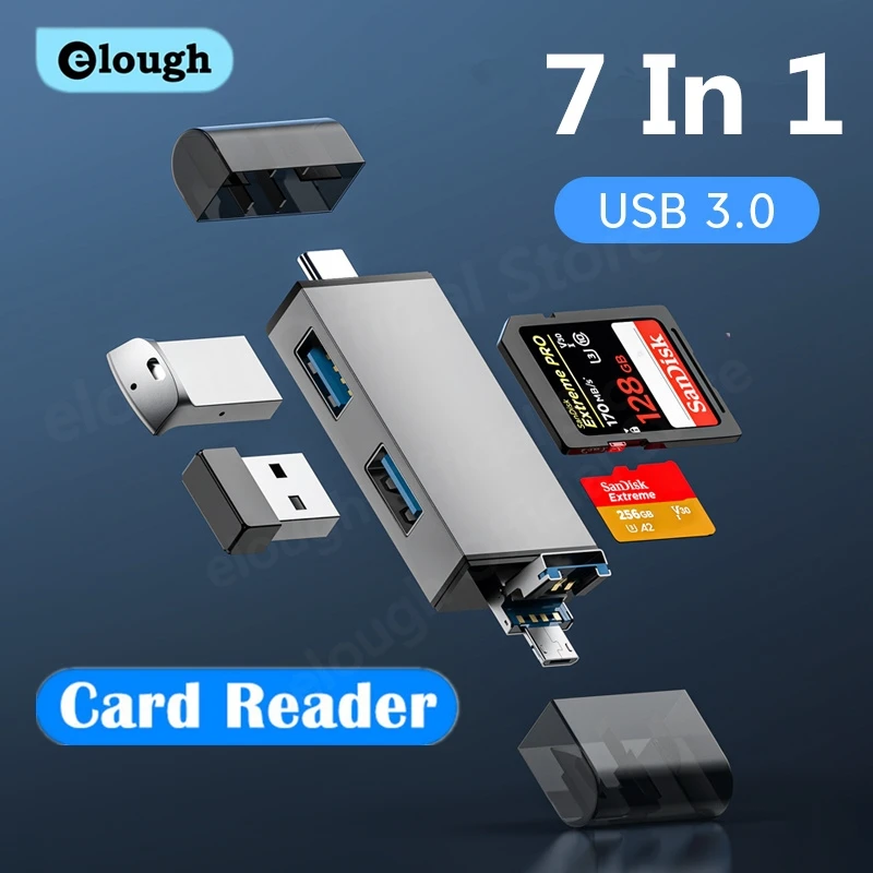 Elough 6/7 in 1 카드 리더, USB 3.0 마이크로 SD TF 카드 메모리 리더, 고속 USB 플래시 드라이브, C타입 3.1-USB 어댑터 라이터