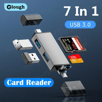 Elough 7 In 1 Multifunction Usb 3.0 Card Reader Micro SD TF Card Memory Reader USB Flash Drive Type C Card Adapter OTG