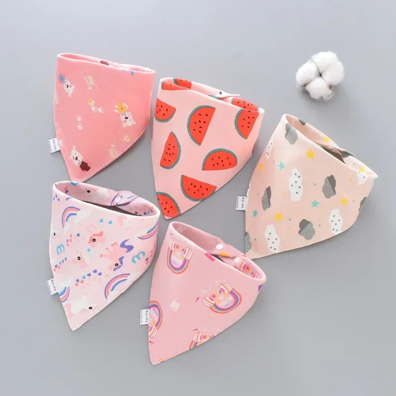 5PCS/LOT New Baby Bibs Triangle Double Cotton Bibs Cartoon Print Saliva Towel Baby Boys Girls Feeding Apron Cotton Bandana Bibs