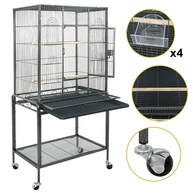 Large 61-inch Playtop Bird Cage With Rolling Stand – Metal Parrot Cage For Conures, Parakeets, Cockatiels (1" Bar Spacing)