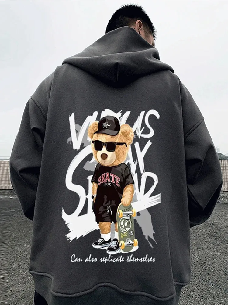 Skate Bear Anime Print Hoodies Men and Women Oversize Streetwear Harajuku Fasion Casual Hooded Sweatshirt y2k Hoodie Clothes