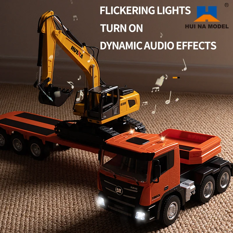 1:18 Huina Plastic 1319 RC Assembled Tractor Truck with Flatbed Trailer Remote Control Excavator Outdoor Toy Model 3
