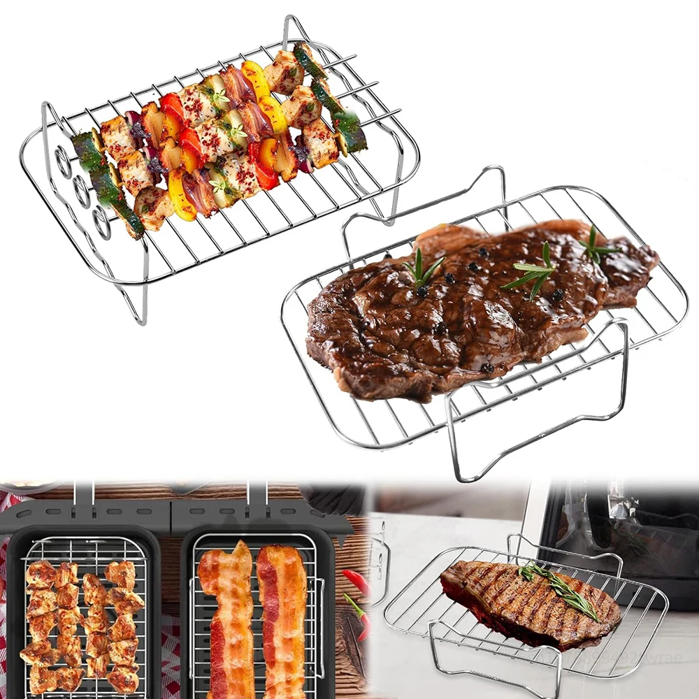 Enhanced Air Fryer Double Layer Stand with Skewer and Baking Accessories