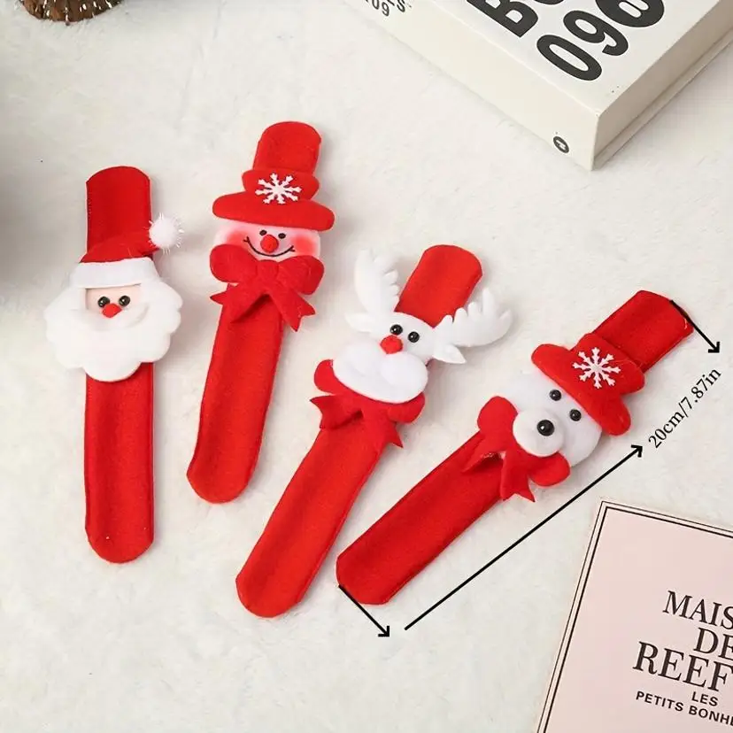 1 Pcs Random Style Christmas Clap Bracelets Holiday Party Gifts With Various Santa Claus Snowman And Reindeer Designs