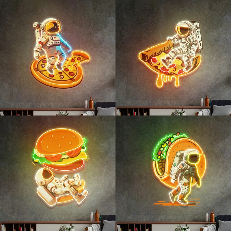 

Pizza Neon Sign Hot Dog Neon Light Astronaut Art Aesthetic Decorative Neon Lamp for Burger Taco Shop Wall Hang Lights Decoration