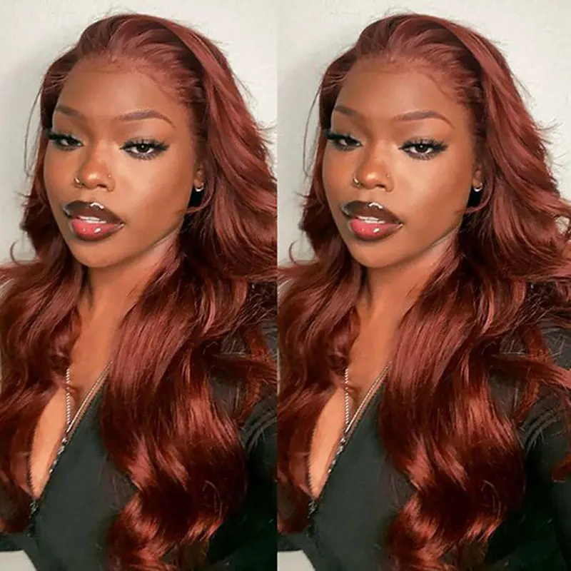 

Copper Red Orange Deep Body Wave Synthetic Hair Lace Front Wig Glueless 26 Inch Long Fiber Wavy Frontal Wigs For Fashion Women