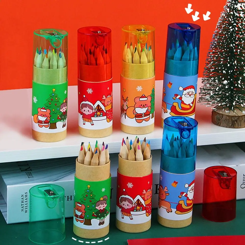

Christmas 12 Colors Drawing Pencils Artist Wood Painting Supplies Cartoon Printing Colored Pen Xmas School Office Stationery