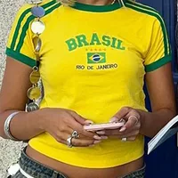 Womens Aesthetic BRASIL Letter Print T-Shirt and Shorts Suit, Vintage Grunge  Short Sleeve Baby Tees, Summer Crop Top Y2k Clothe - Image 3