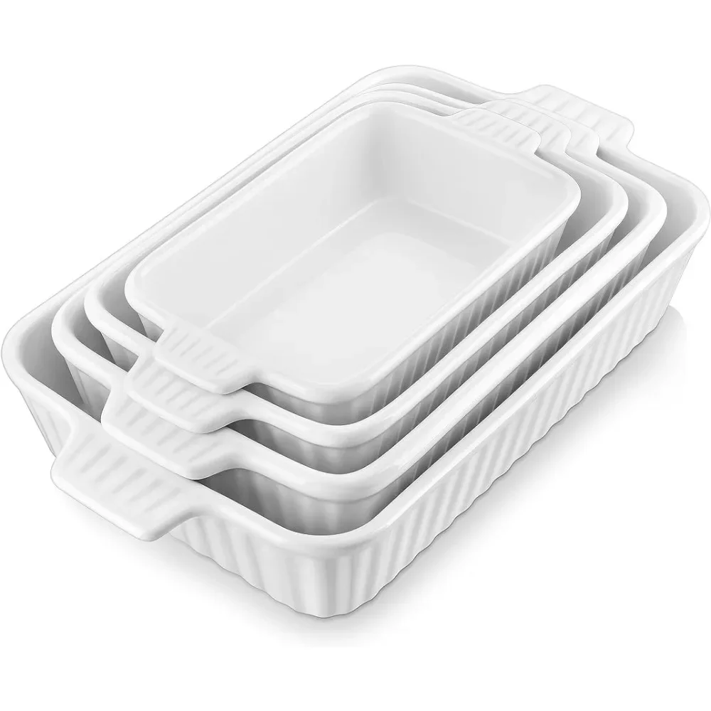 

Rectangular Lasagna Pans Deep with Handles for Baking Cake Kitchen, White (9.4"/11.1"/12.2"/14.7"), Series BAKE.BAKE